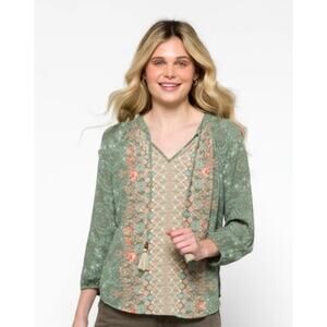 Mason & Belle Boho Cassey Detail Tassle Peasant Blouse Long Sleeve M Cottagecore